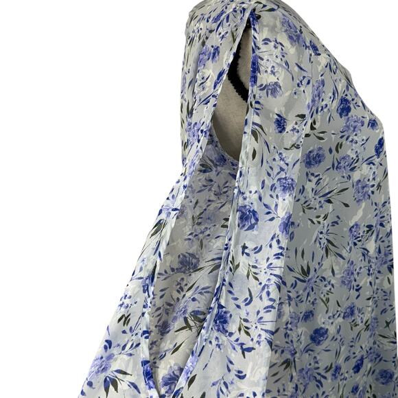 Lulus Medium Shifting Dears Mini Dress Floral Lined V-Neck 3/4 Sleeve Light Blue - Picture 6 of 11